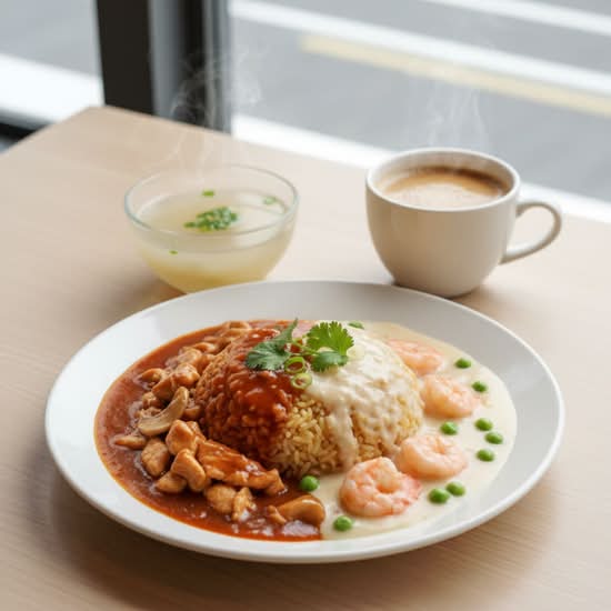116. Fried Rice with Shrimp and Chicken in Two Sauce 鴛鴦炒飯